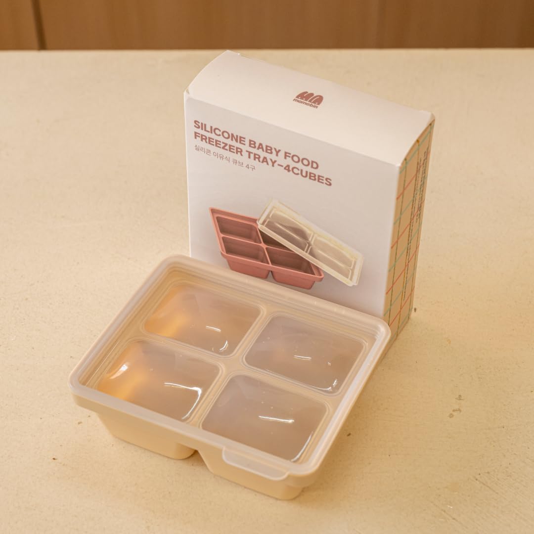MOMOBIN Silicone Freezer Tray, Made in Korea, Meal Prep, Freeze Food Storage Cubes Trays with Lids for Purees, Soups, Solid Food Fruit Vegitable Brastmilk, Easy and Safe Design