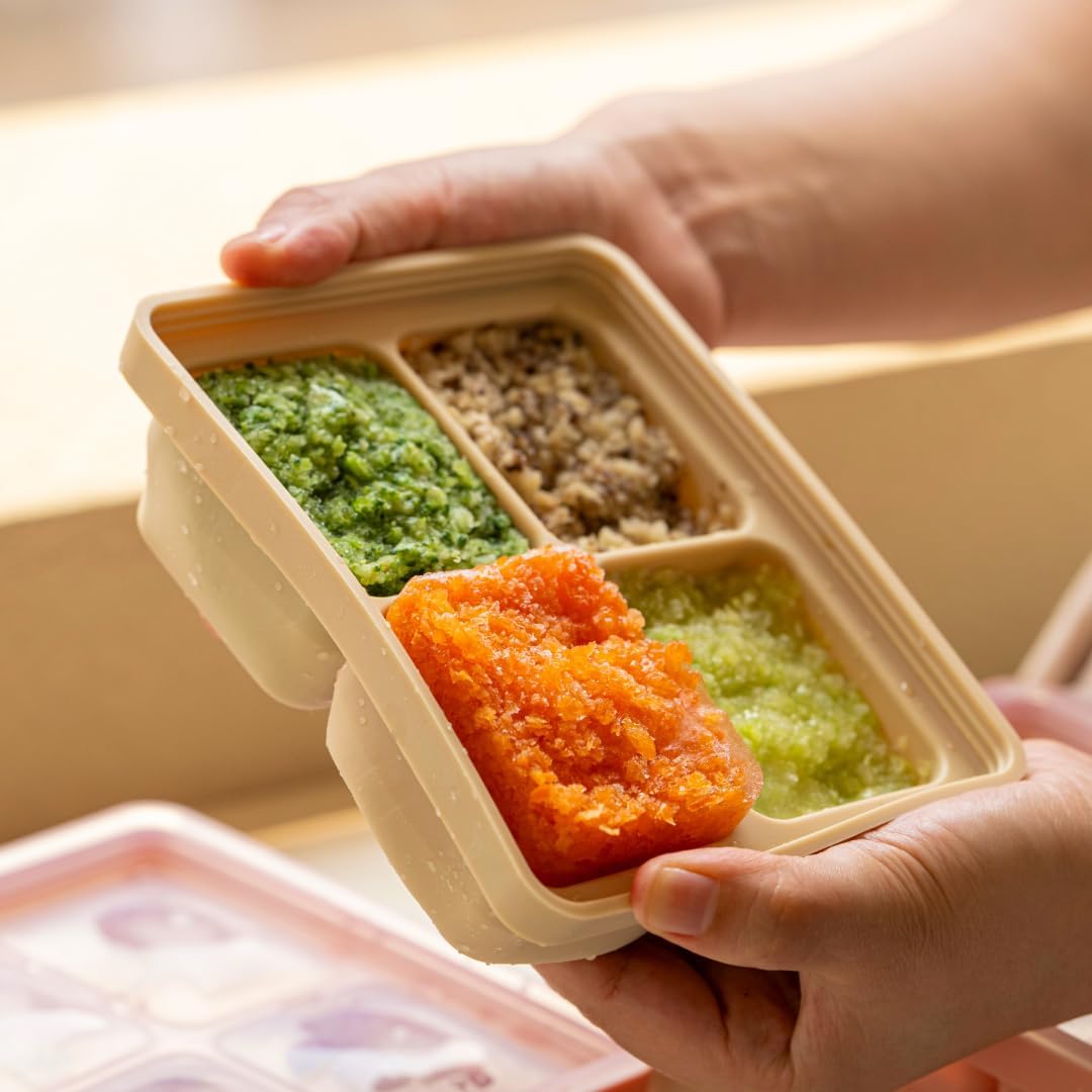 MOMOBIN Silicone Freezer Tray, Made in Korea, Meal Prep, Freeze Food Storage Cubes Trays with Lids for Purees, Soups, Solid Food Fruit Vegitable Brastmilk, Easy and Safe Design