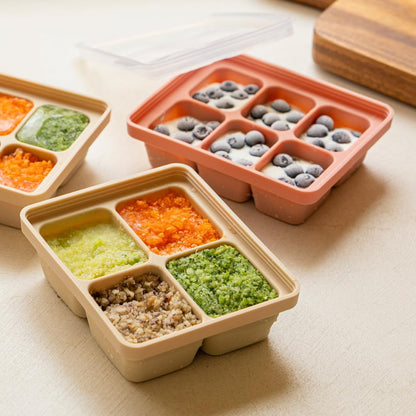 MOMOBIN Silicone Freezer Tray, Made in Korea, Meal Prep, Freeze Food Storage Cubes Trays with Lids for Purees, Soups, Solid Food Fruit Vegitable Brastmilk, Easy and Safe Design