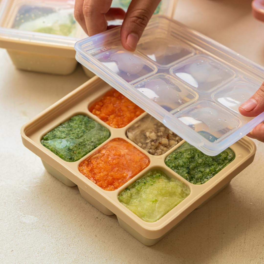 MOMOBIN Silicone Freezer Tray, Made in Korea, Meal Prep, Freeze Food Storage Cubes Trays with Lids for Purees, Soups, Solid Food Fruit Vegitable Brastmilk, Easy and Safe Design