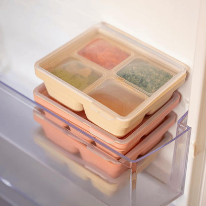 MOMOBIN Silicone Freezer Tray, Made in Korea, Meal Prep, Freeze Food Storage Cubes Trays with Lids for Purees, Soups, Solid Food Fruit Vegitable Brastmilk, Easy and Safe Design