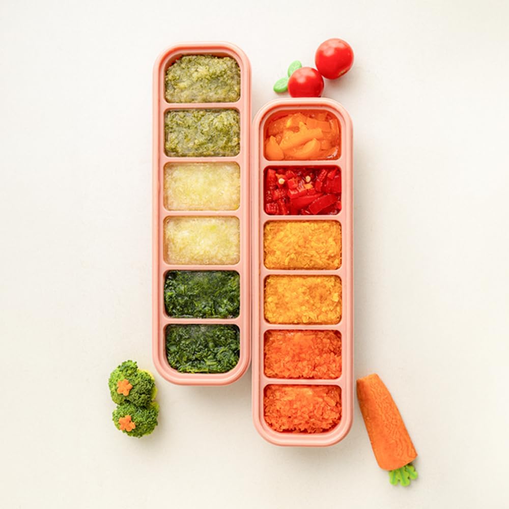 MOMOBIN Silicone Freezer Tray, Made in Korea, Meal Prep, Freeze Food Storage Cubes Trays with Lids for Purees, Soups, Solid Food Fruit Vegitable Brastmilk, Easy and Safe Design