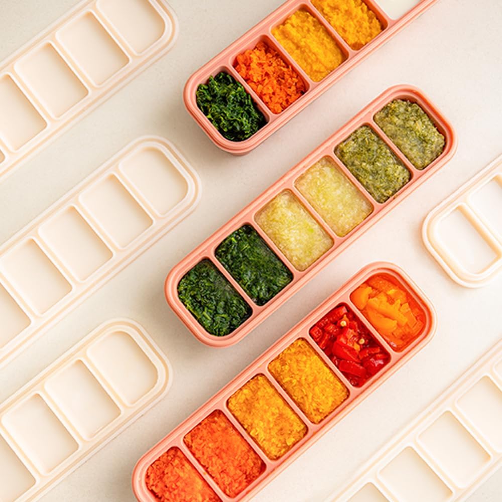 MOMOBIN Silicone Freezer Tray, Made in Korea, Meal Prep, Freeze Food Storage Cubes Trays with Lids for Purees, Soups, Solid Food Fruit Vegitable Brastmilk, Easy and Safe Design