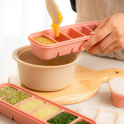 MOMOBIN Silicone Freezer Tray, Made in Korea, Meal Prep, Freeze Food Storage Cubes Trays with Lids for Purees, Soups, Solid Food Fruit Vegitable Brastmilk, Easy and Safe Design