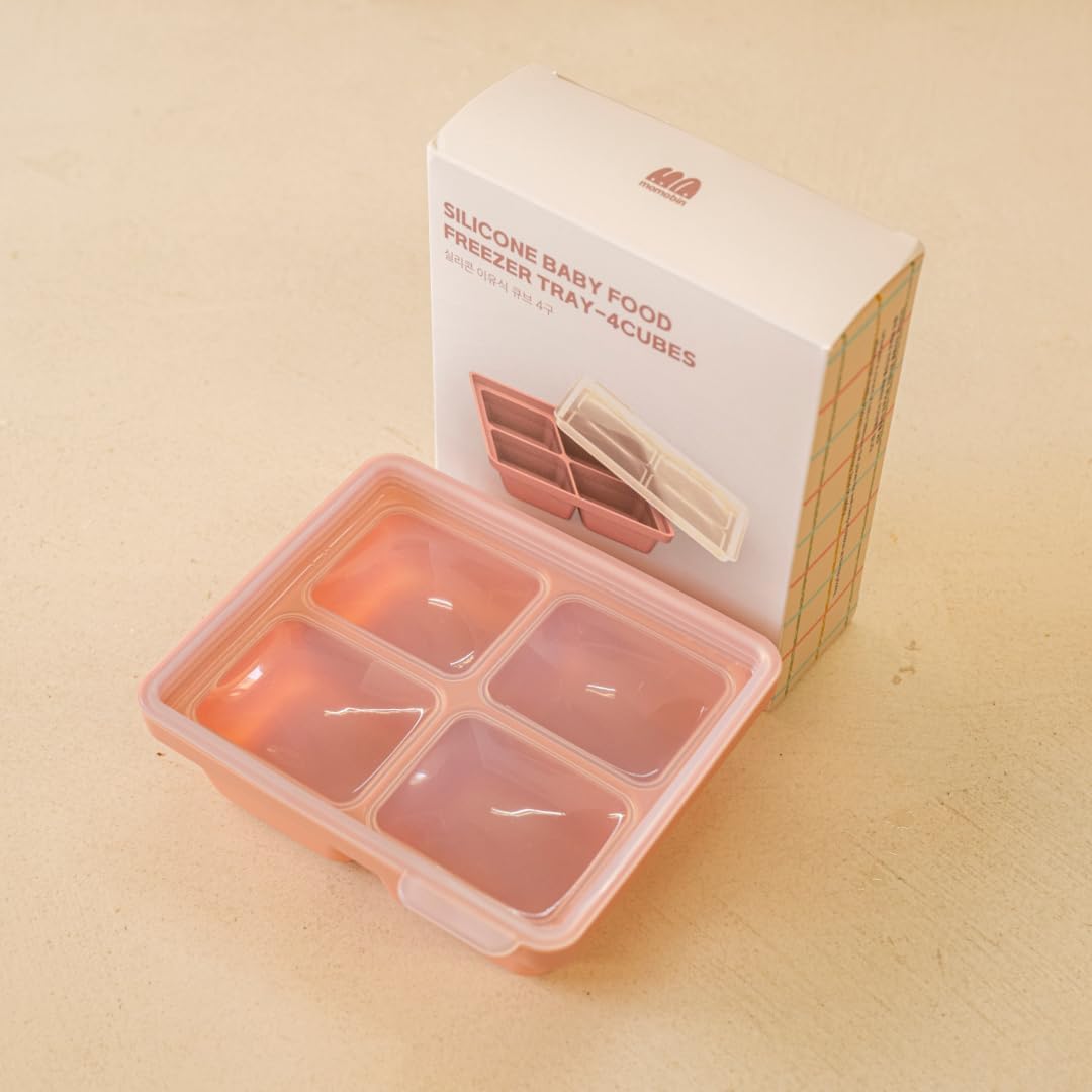 MOMOBIN Silicone Freezer Tray, Made in Korea, Meal Prep, Freeze Food Storage Cubes Trays with Lids for Purees, Soups, Solid Food Fruit Vegitable Brastmilk, Easy and Safe Design