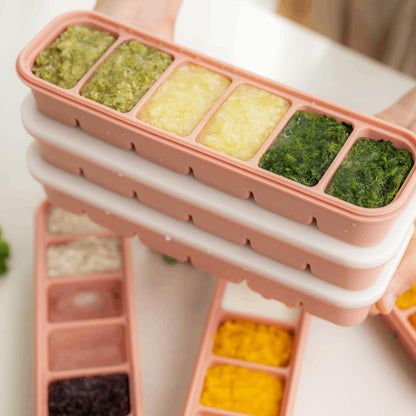 MOMOBIN Silicone Freezer Tray, Made in Korea, Meal Prep, Freeze Food Storage Cubes Trays with Lids for Purees, Soups, Solid Food Fruit Vegitable Brastmilk, Easy and Safe Design