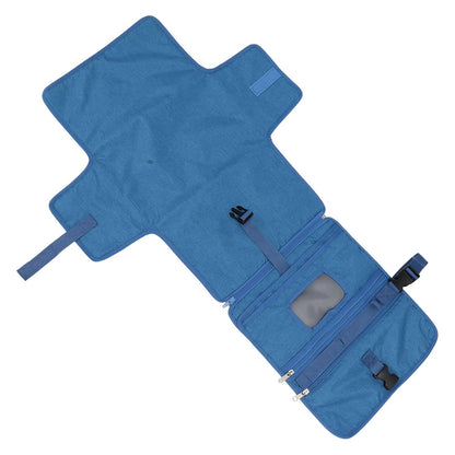 Portable Baby Diaper Changing Mat, Foldable Diaper Changing Pad with Multi Storage Pockets, Soft Skin Friendly Oxford Cloth Travel Diaper Changing Station for On the Go (Blue)