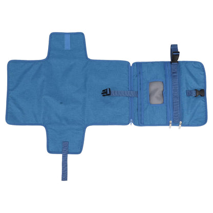 Portable Baby Diaper Changing Mat, Foldable Diaper Changing Pad with Multi Storage Pockets, Soft Skin Friendly Oxford Cloth Travel Diaper Changing Station for On the Go (Blue)