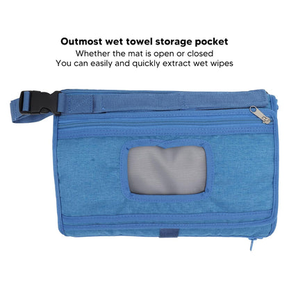 Portable Baby Diaper Changing Mat, Foldable Diaper Changing Pad with Multi Storage Pockets, Soft Skin Friendly Oxford Cloth Travel Diaper Changing Station for On the Go (Blue)