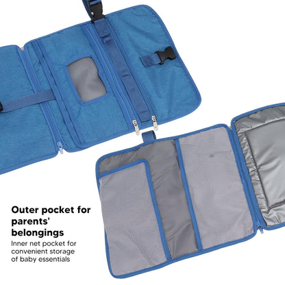 Portable Baby Diaper Changing Mat, Foldable Diaper Changing Pad with Multi Storage Pockets, Soft Skin Friendly Oxford Cloth Travel Diaper Changing Station for On the Go (Blue)