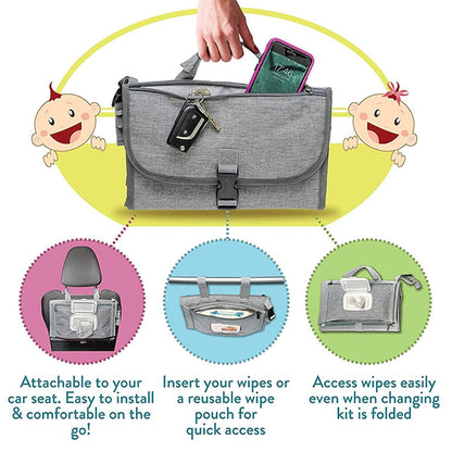 Portable Baby Diaper Changing Mat, Foldable Diaper Changing Pad with Multi Storage Pockets, Soft Skin Friendly Oxford Cloth Travel Diaper Changing Station for On the Go (Blue)