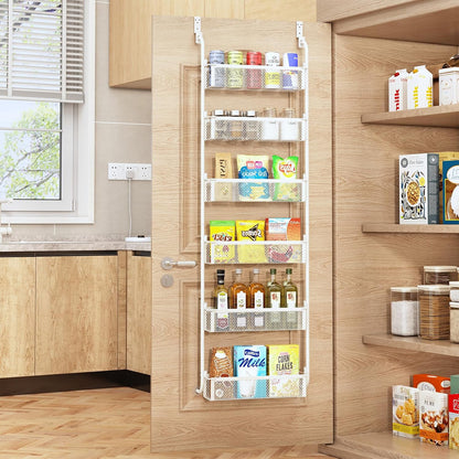 Over the Door Pantry Organizer, 6-Tier Pantry Door Organization and Storage, Over the Door Spice Rack, Home & Kitchen Storage Shelves for Cabinet, White