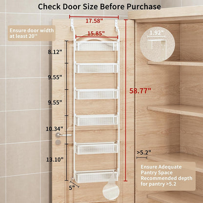 Over the Door Pantry Organizer, 6-Tier Pantry Door Organization and Storage, Over the Door Spice Rack, Home & Kitchen Storage Shelves for Cabinet, White