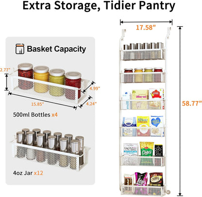 Over the Door Pantry Organizer, 6-Tier Pantry Door Organization and Storage, Over the Door Spice Rack, Home & Kitchen Storage Shelves for Cabinet, White