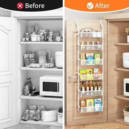 Over the Door Pantry Organizer, 6-Tier Pantry Door Organization and Storage, Over the Door Spice Rack, Home & Kitchen Storage Shelves for Cabinet, White