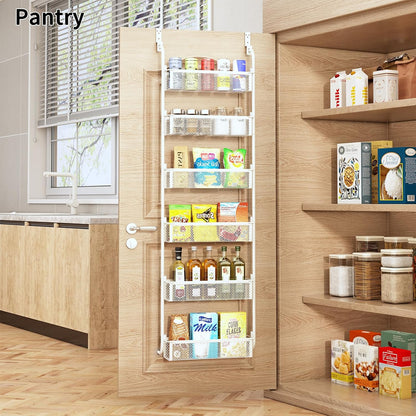 Over the Door Pantry Organizer, 6-Tier Pantry Door Organization and Storage, Over the Door Spice Rack, Home & Kitchen Storage Shelves for Cabinet, White