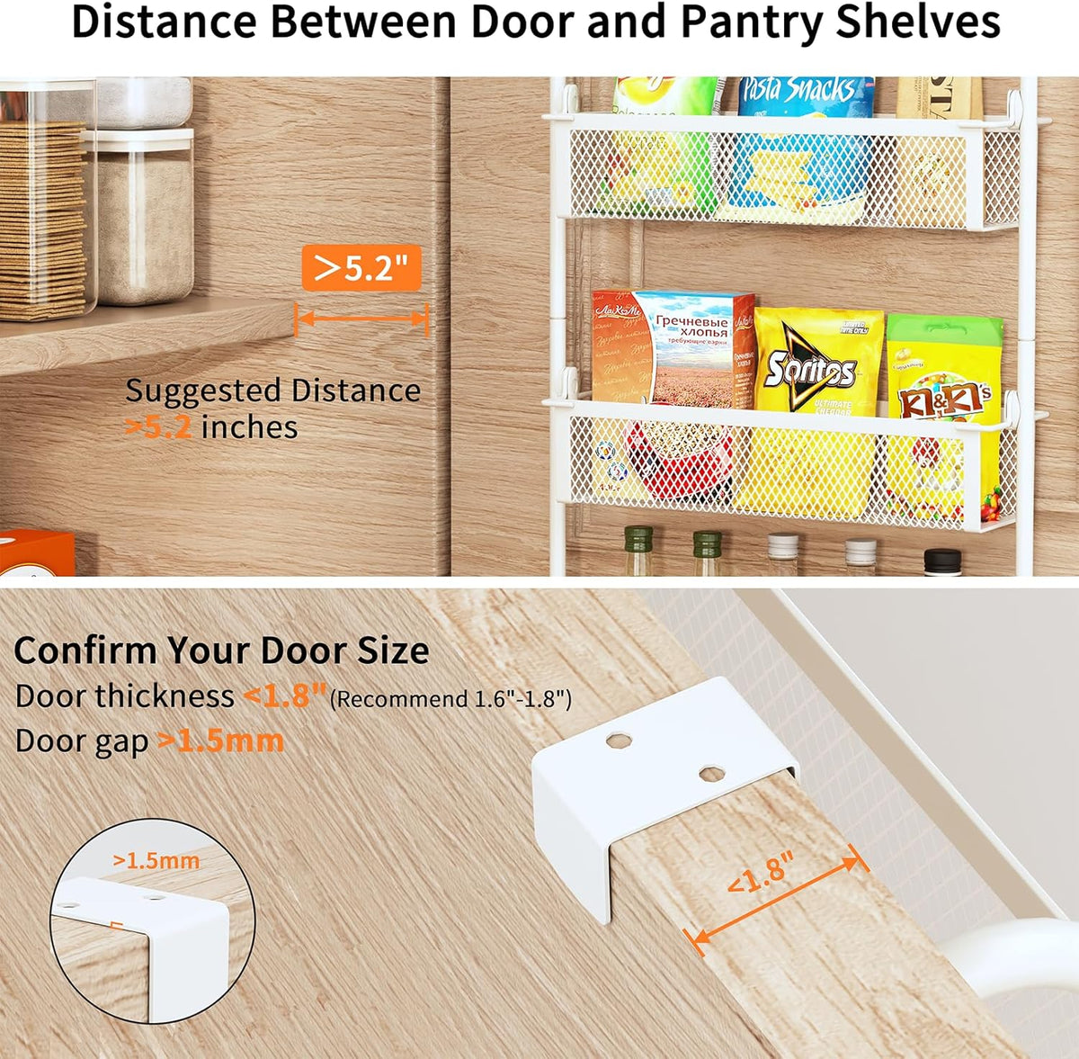 Over the Door Pantry Organizer, 6-Tier Pantry Door Organization and Storage, Over the Door Spice Rack, Home & Kitchen Storage Shelves for Cabinet, White