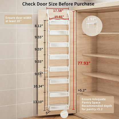 Over the Door Pantry Organizer, 6-Tier Pantry Door Organization and Storage, Over the Door Spice Rack, Home & Kitchen Storage Shelves for Cabinet, White