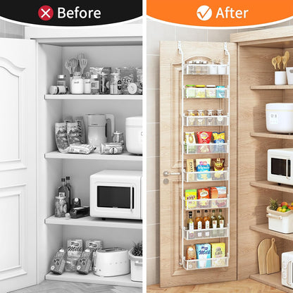 Over the Door Pantry Organizer, 6-Tier Pantry Door Organization and Storage, Over the Door Spice Rack, Home & Kitchen Storage Shelves for Cabinet, White
