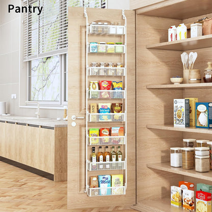 Over the Door Pantry Organizer, 6-Tier Pantry Door Organization and Storage, Over the Door Spice Rack, Home & Kitchen Storage Shelves for Cabinet, White