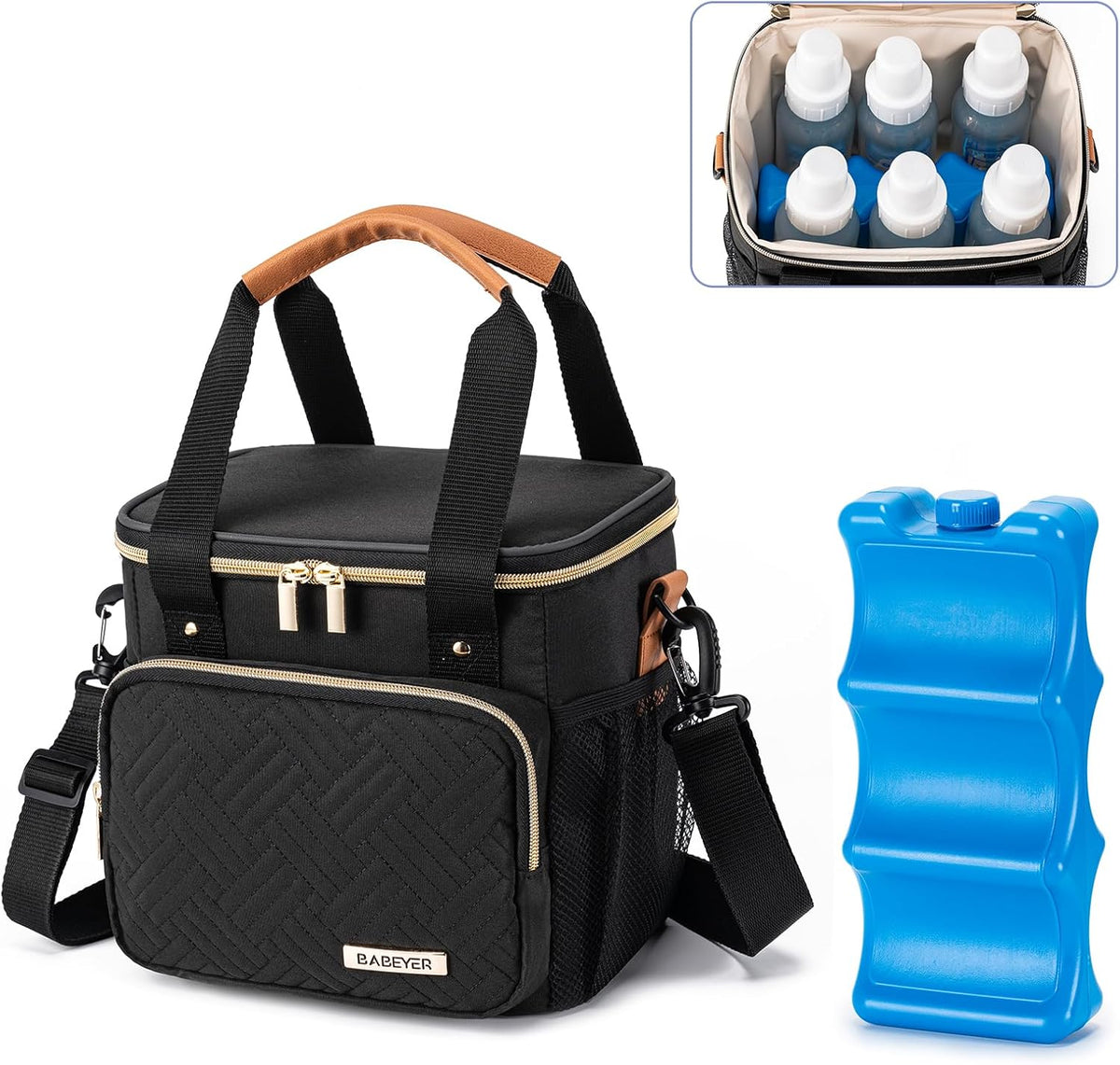 Breastmilk Cooler Bag with Ice Pack Fits 6 Baby Bottles up to 9 Ounce, Breast Milk Pump Cooler Bag for Nursing Mom Daycare, Work, Travel-Grey