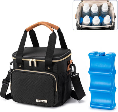 Breastmilk Cooler Bag with Ice Pack Fits 6 Baby Bottles up to 9 Ounce, Breast Milk Pump Cooler Bag for Nursing Mom Daycare, Work, Travel-Grey