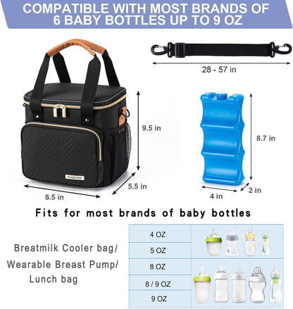 Breastmilk Cooler Bag with Ice Pack Fits 6 Baby Bottles up to 9 Ounce, Breast Milk Pump Cooler Bag for Nursing Mom Daycare, Work, Travel-Grey
