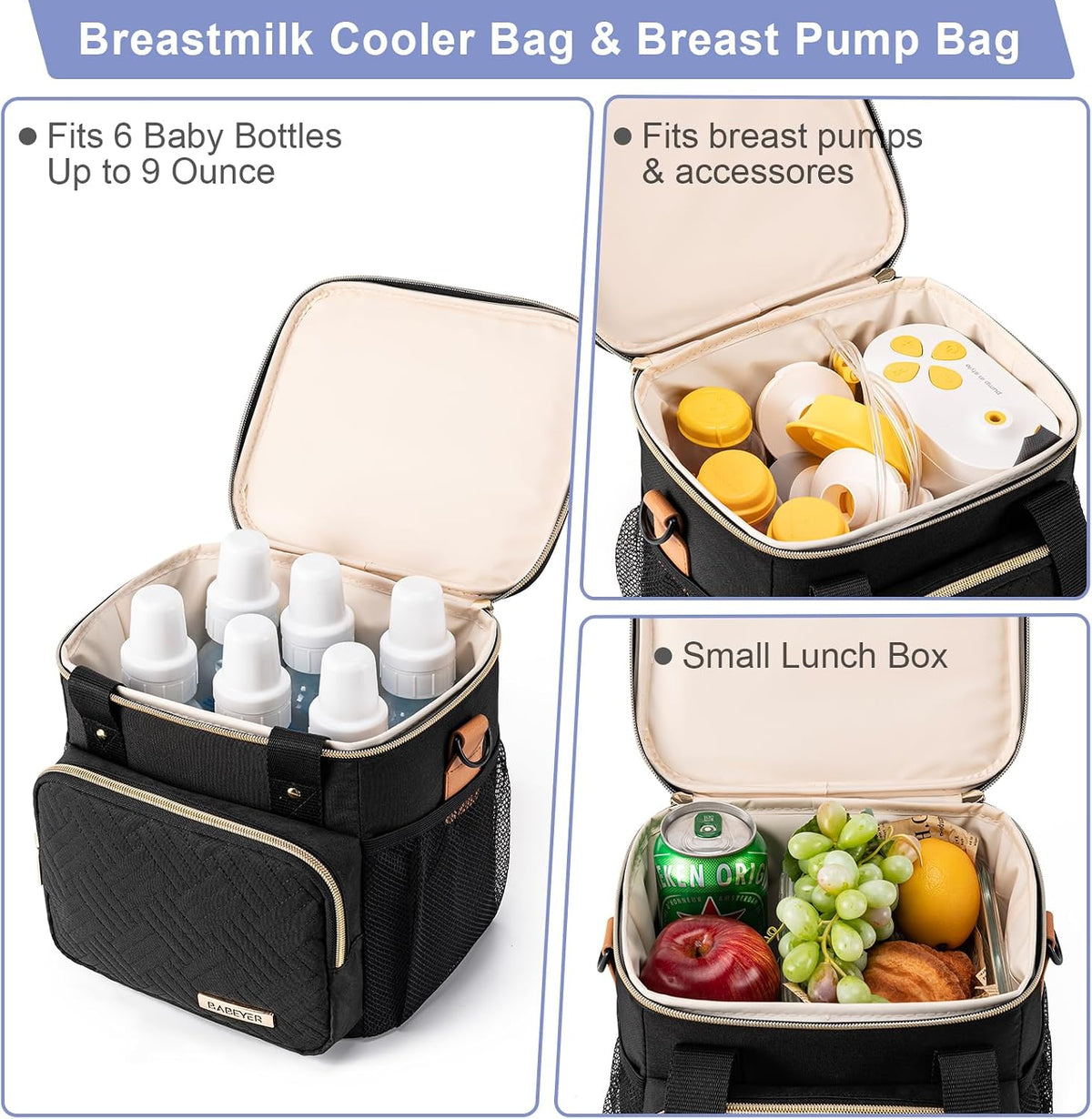 Breastmilk Cooler Bag with Ice Pack Fits 6 Baby Bottles up to 9 Ounce, Breast Milk Pump Cooler Bag for Nursing Mom Daycare, Work, Travel-Grey