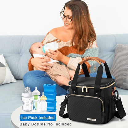 Breastmilk Cooler Bag with Ice Pack Fits 6 Baby Bottles up to 9 Ounce, Breast Milk Pump Cooler Bag for Nursing Mom Daycare, Work, Travel-Grey