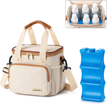 Breastmilk Cooler Bag with Ice Pack Fits 6 Baby Bottles up to 9 Ounce, Breast Milk Pump Cooler Bag for Nursing Mom Daycare, Work, Travel-Grey