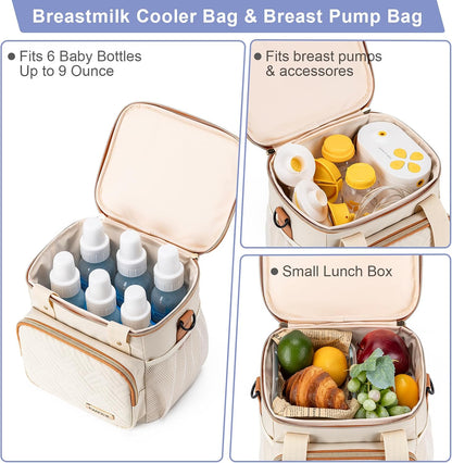 Breastmilk Cooler Bag with Ice Pack Fits 6 Baby Bottles up to 9 Ounce, Breast Milk Pump Cooler Bag for Nursing Mom Daycare, Work, Travel-Grey