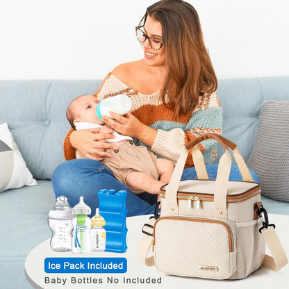Breastmilk Cooler Bag with Ice Pack Fits 6 Baby Bottles up to 9 Ounce, Breast Milk Pump Cooler Bag for Nursing Mom Daycare, Work, Travel-Grey