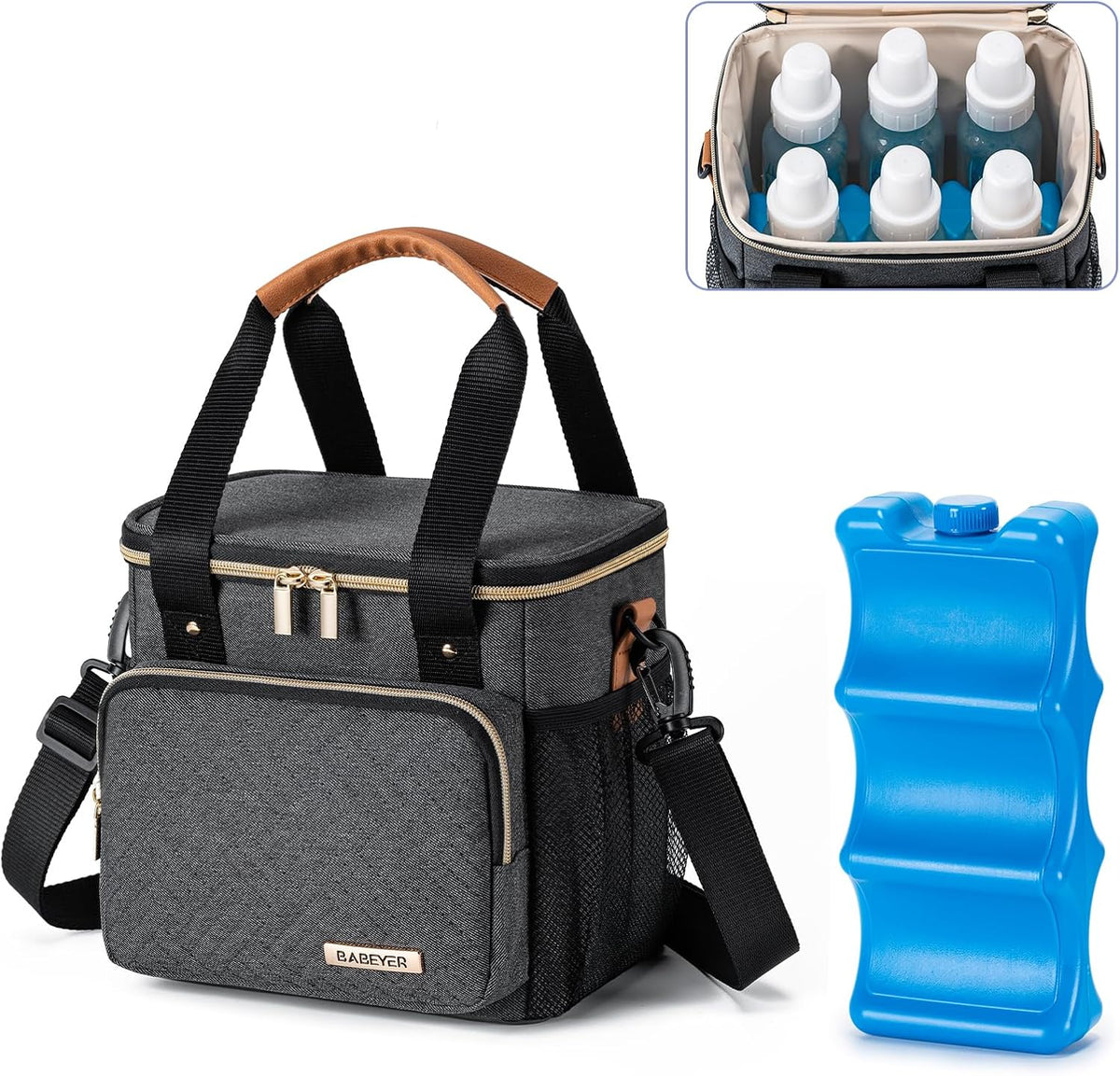 Breastmilk Cooler Bag with Ice Pack Fits 6 Baby Bottles up to 9 Ounce, Breast Milk Pump Cooler Bag for Nursing Mom Daycare, Work, Travel-Grey