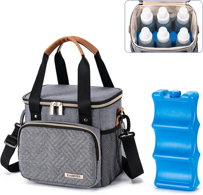 Breastmilk Cooler Bag with Ice Pack Fits 6 Baby Bottles up to 9 Ounce, Breast Milk Pump Cooler Bag for Nursing Mom Daycare, Work, Travel-Grey