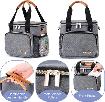 Breastmilk Cooler Bag with Ice Pack Fits 6 Baby Bottles up to 9 Ounce, Breast Milk Pump Cooler Bag for Nursing Mom Daycare, Work, Travel-Grey