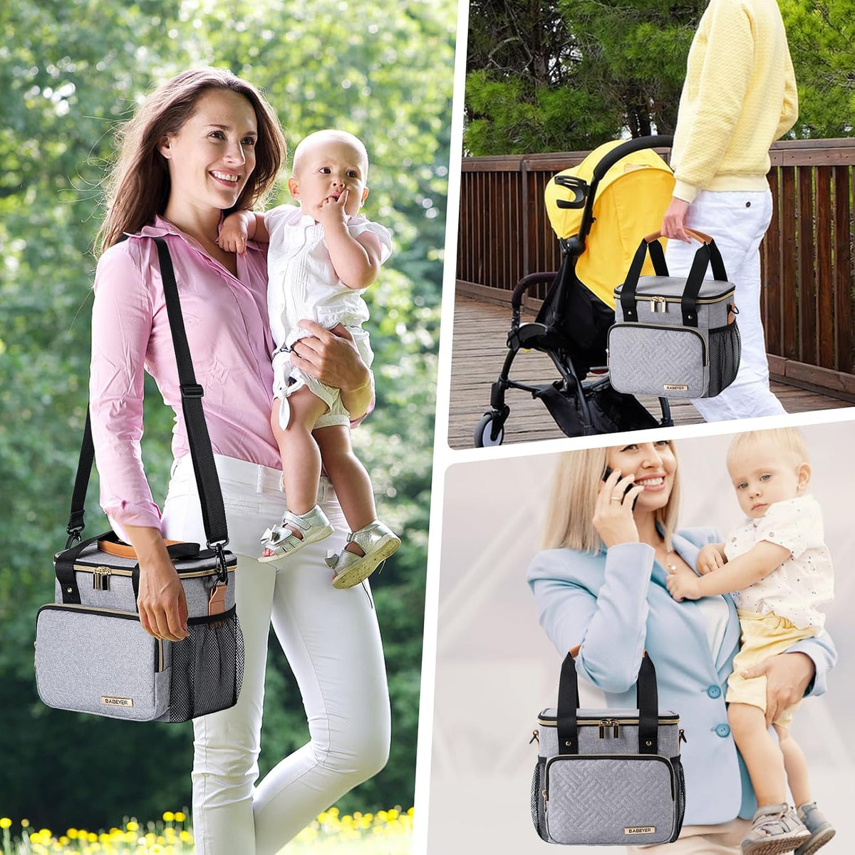 Breastmilk Cooler Bag with Ice Pack Fits 6 Baby Bottles up to 9 Ounce, Breast Milk Pump Cooler Bag for Nursing Mom Daycare, Work, Travel-Grey
