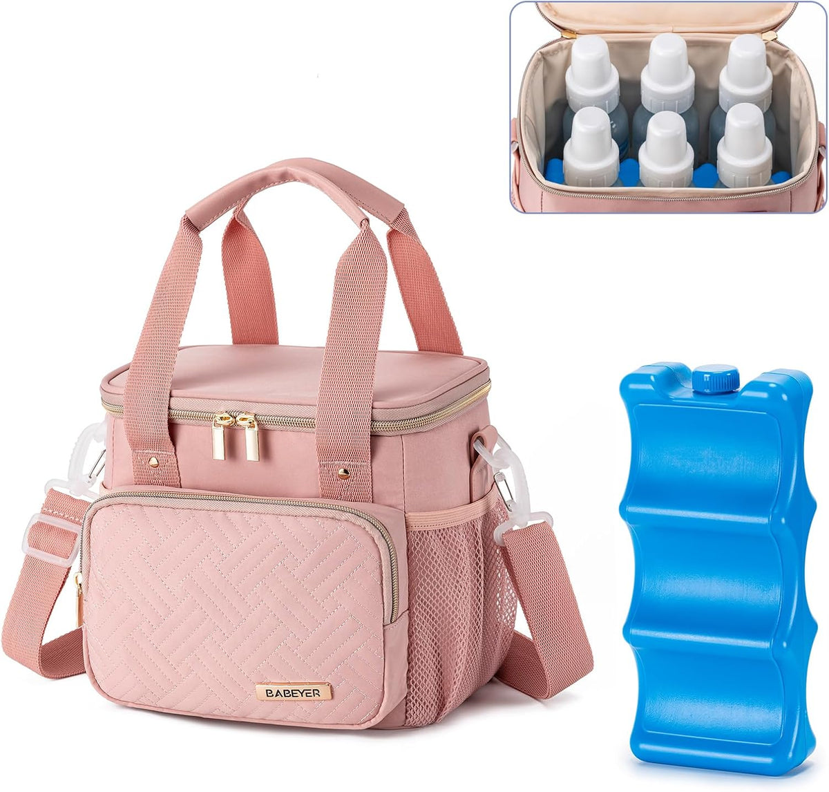 Breastmilk Cooler Bag with Ice Pack Fits 6 Baby Bottles up to 9 Ounce, Breast Milk Pump Cooler Bag for Nursing Mom Daycare, Work, Travel-Grey