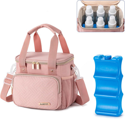 Breastmilk Cooler Bag with Ice Pack Fits 6 Baby Bottles up to 9 Ounce, Breast Milk Pump Cooler Bag for Nursing Mom Daycare, Work, Travel-Grey