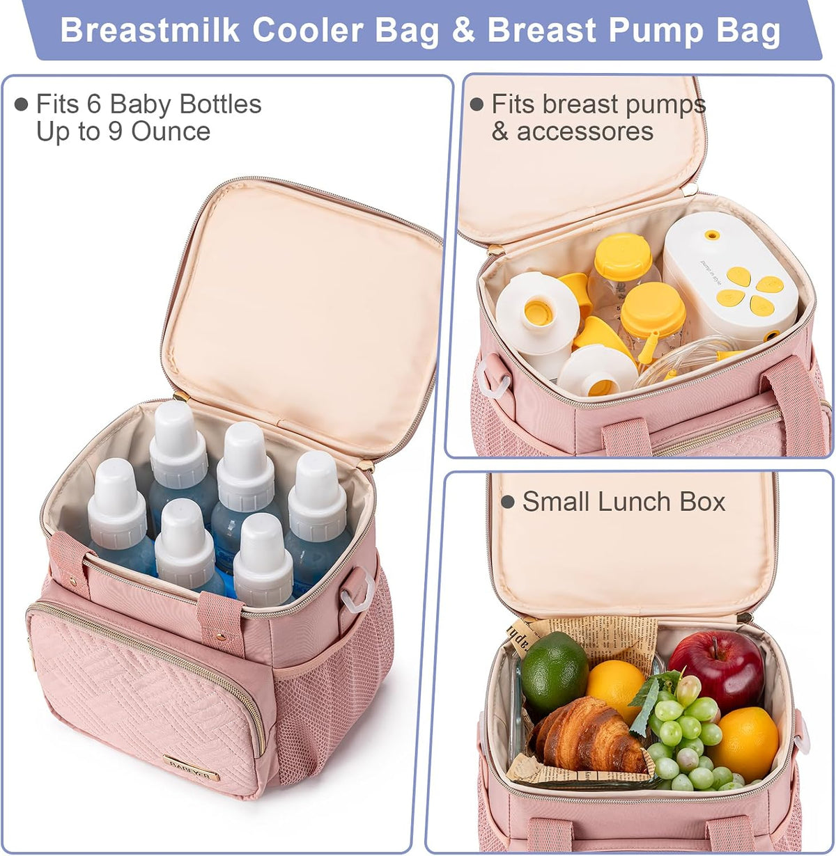 Breastmilk Cooler Bag with Ice Pack Fits 6 Baby Bottles up to 9 Ounce, Breast Milk Pump Cooler Bag for Nursing Mom Daycare, Work, Travel-Grey