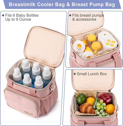 Breastmilk Cooler Bag with Ice Pack Fits 6 Baby Bottles up to 9 Ounce, Breast Milk Pump Cooler Bag for Nursing Mom Daycare, Work, Travel-Grey