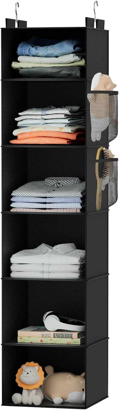 Over the Door Hanging Organizer with 5 Large Pockets - Wall Mount Pantry Storage with Clear PVC Window & 2 Big Metal Hooks for Closet,Bathroom,Nursery,Bedroom,Dorm,Baby Diapers,Kids Toys (Gray)