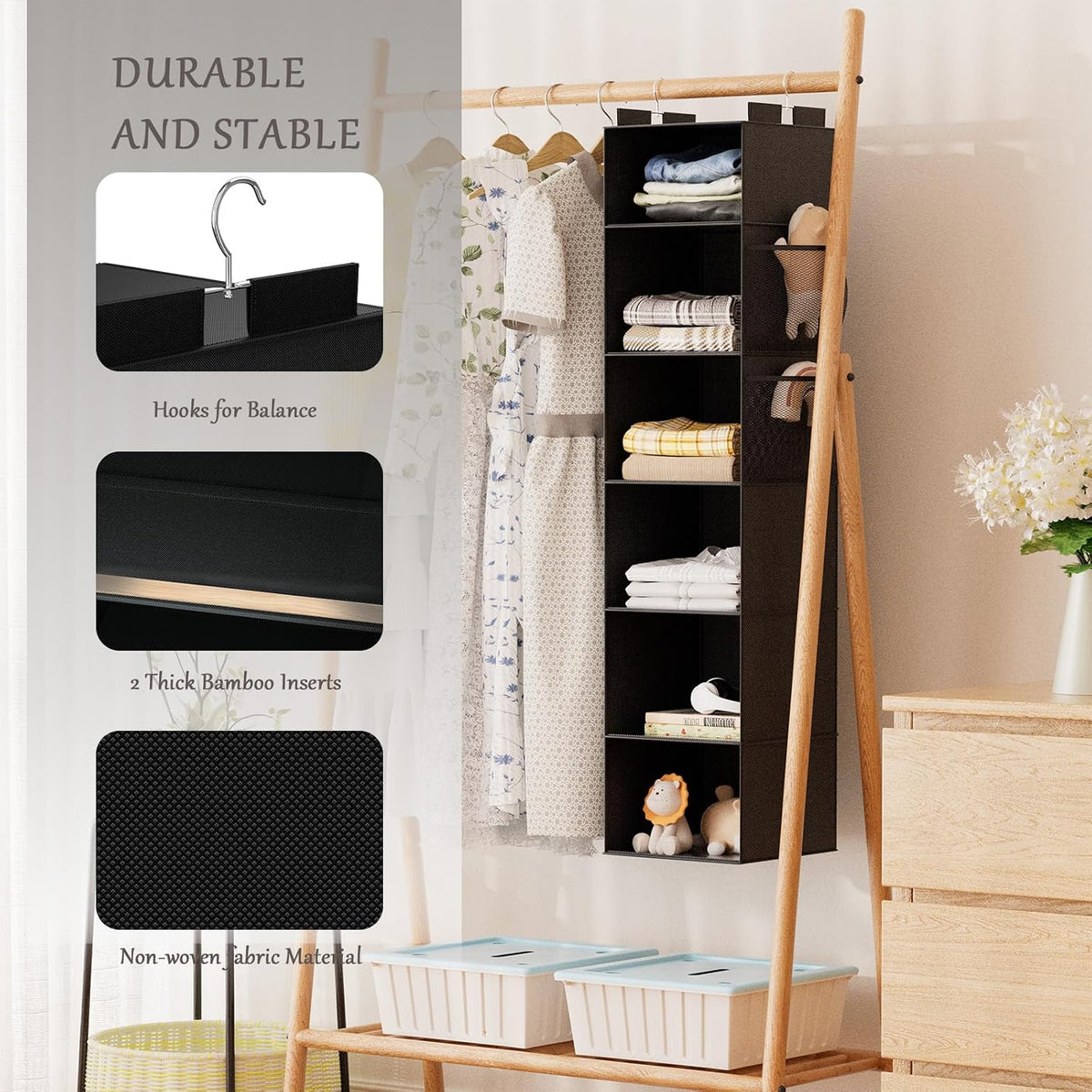 Over the Door Hanging Organizer with 5 Large Pockets - Wall Mount Pantry Storage with Clear PVC Window & 2 Big Metal Hooks for Closet,Bathroom,Nursery,Bedroom,Dorm,Baby Diapers,Kids Toys (Gray)