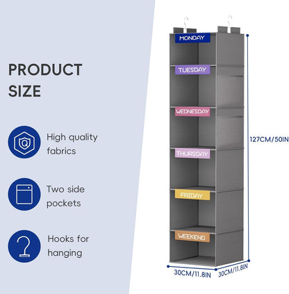 Over the Door Hanging Organizer with 5 Large Pockets - Wall Mount Pantry Storage with Clear PVC Window & 2 Big Metal Hooks for Closet,Bathroom,Nursery,Bedroom,Dorm,Baby Diapers,Kids Toys (Gray)