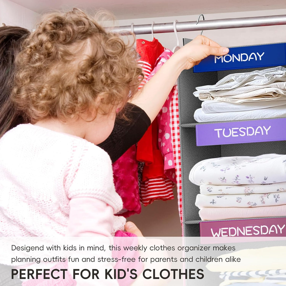 Over the Door Hanging Organizer with 5 Large Pockets - Wall Mount Pantry Storage with Clear PVC Window & 2 Big Metal Hooks for Closet,Bathroom,Nursery,Bedroom,Dorm,Baby Diapers,Kids Toys (Gray)