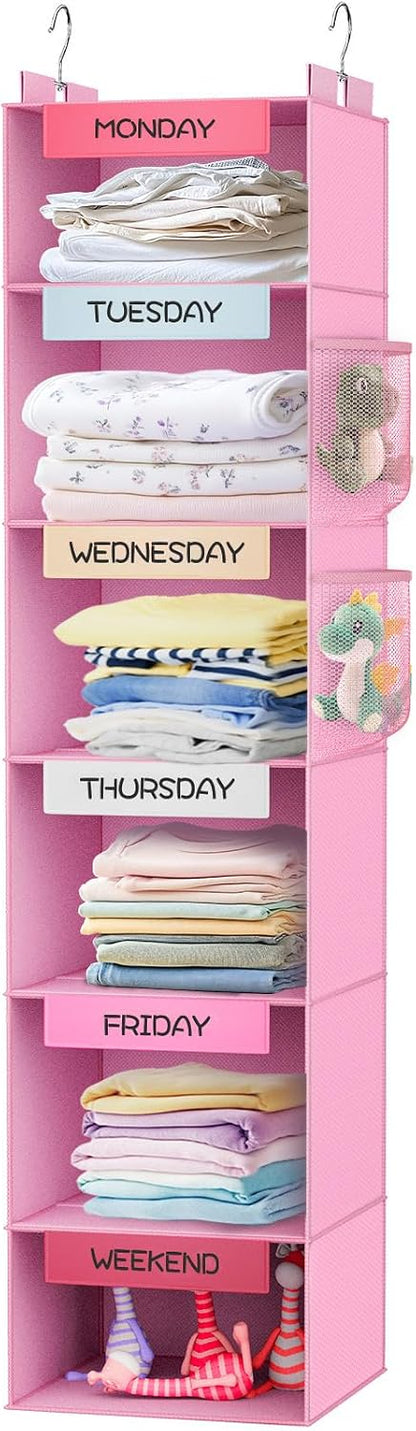 Over the Door Hanging Organizer with 5 Large Pockets - Wall Mount Pantry Storage with Clear PVC Window & 2 Big Metal Hooks for Closet,Bathroom,Nursery,Bedroom,Dorm,Baby Diapers,Kids Toys (Gray)