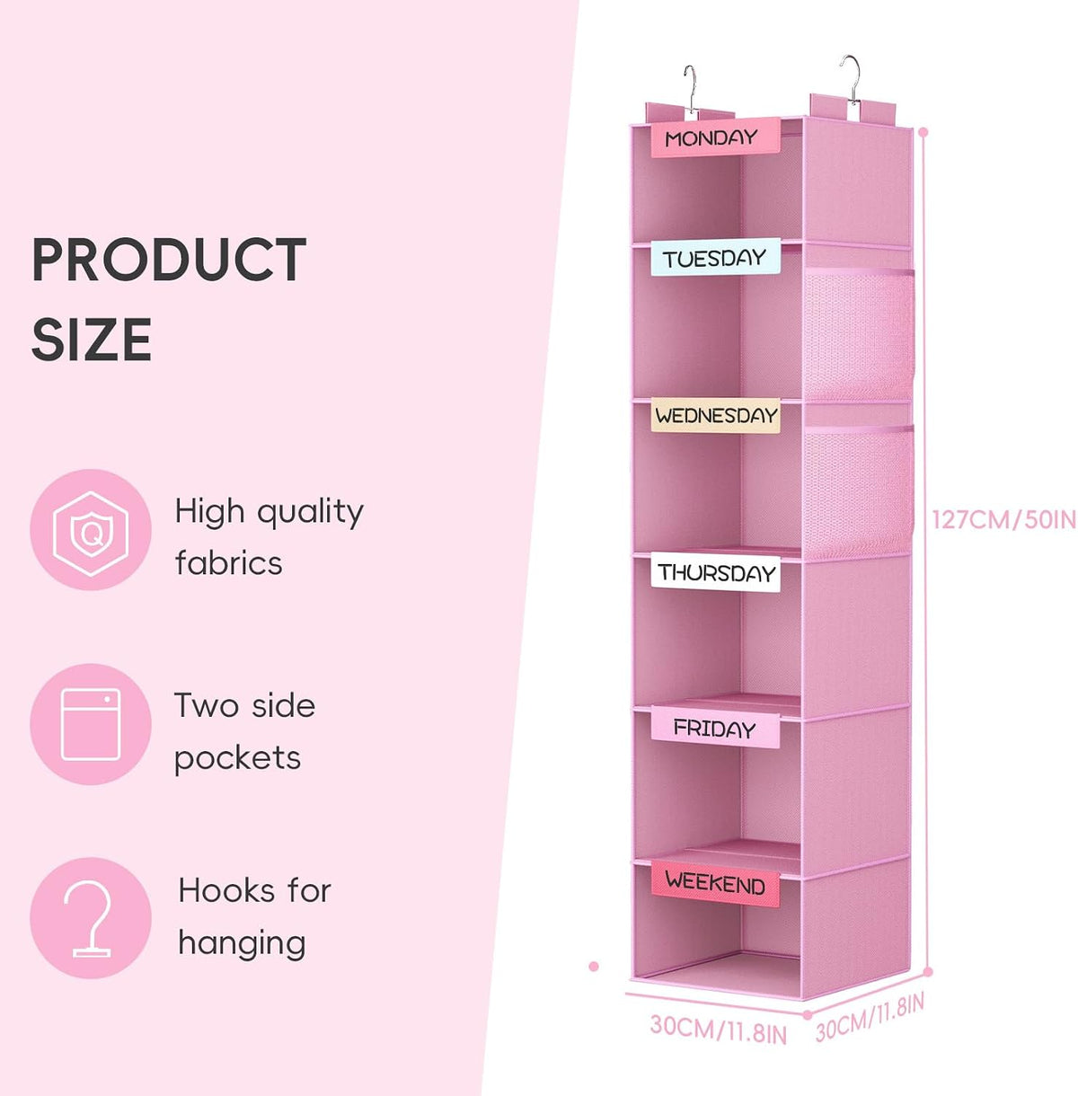 Over the Door Hanging Organizer with 5 Large Pockets - Wall Mount Pantry Storage with Clear PVC Window & 2 Big Metal Hooks for Closet,Bathroom,Nursery,Bedroom,Dorm,Baby Diapers,Kids Toys (Gray)