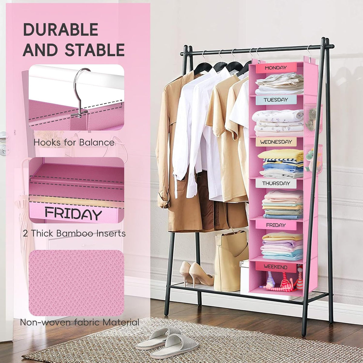 Over the Door Hanging Organizer with 5 Large Pockets - Wall Mount Pantry Storage with Clear PVC Window & 2 Big Metal Hooks for Closet,Bathroom,Nursery,Bedroom,Dorm,Baby Diapers,Kids Toys (Gray)