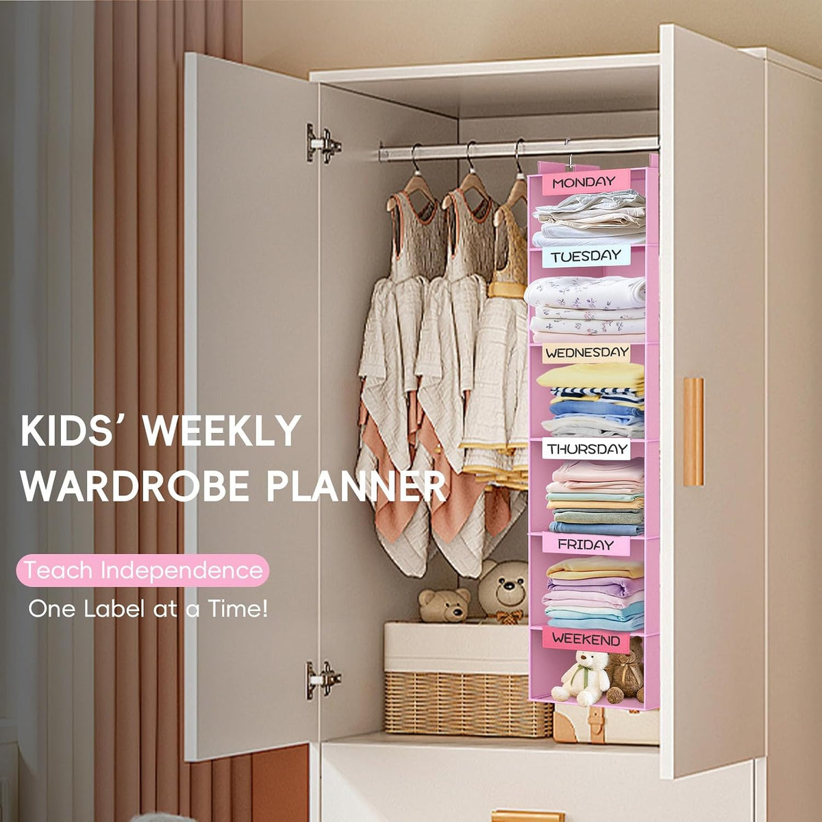 Over the Door Hanging Organizer with 5 Large Pockets - Wall Mount Pantry Storage with Clear PVC Window & 2 Big Metal Hooks for Closet,Bathroom,Nursery,Bedroom,Dorm,Baby Diapers,Kids Toys (Gray)