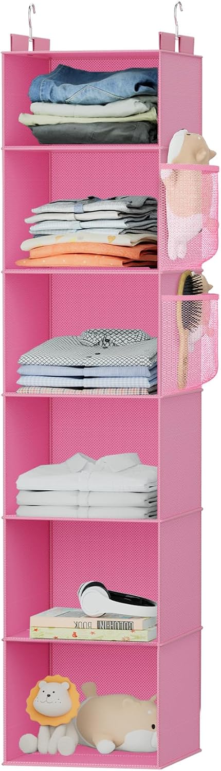 Over the Door Hanging Organizer with 5 Large Pockets - Wall Mount Pantry Storage with Clear PVC Window & 2 Big Metal Hooks for Closet,Bathroom,Nursery,Bedroom,Dorm,Baby Diapers,Kids Toys (Gray)
