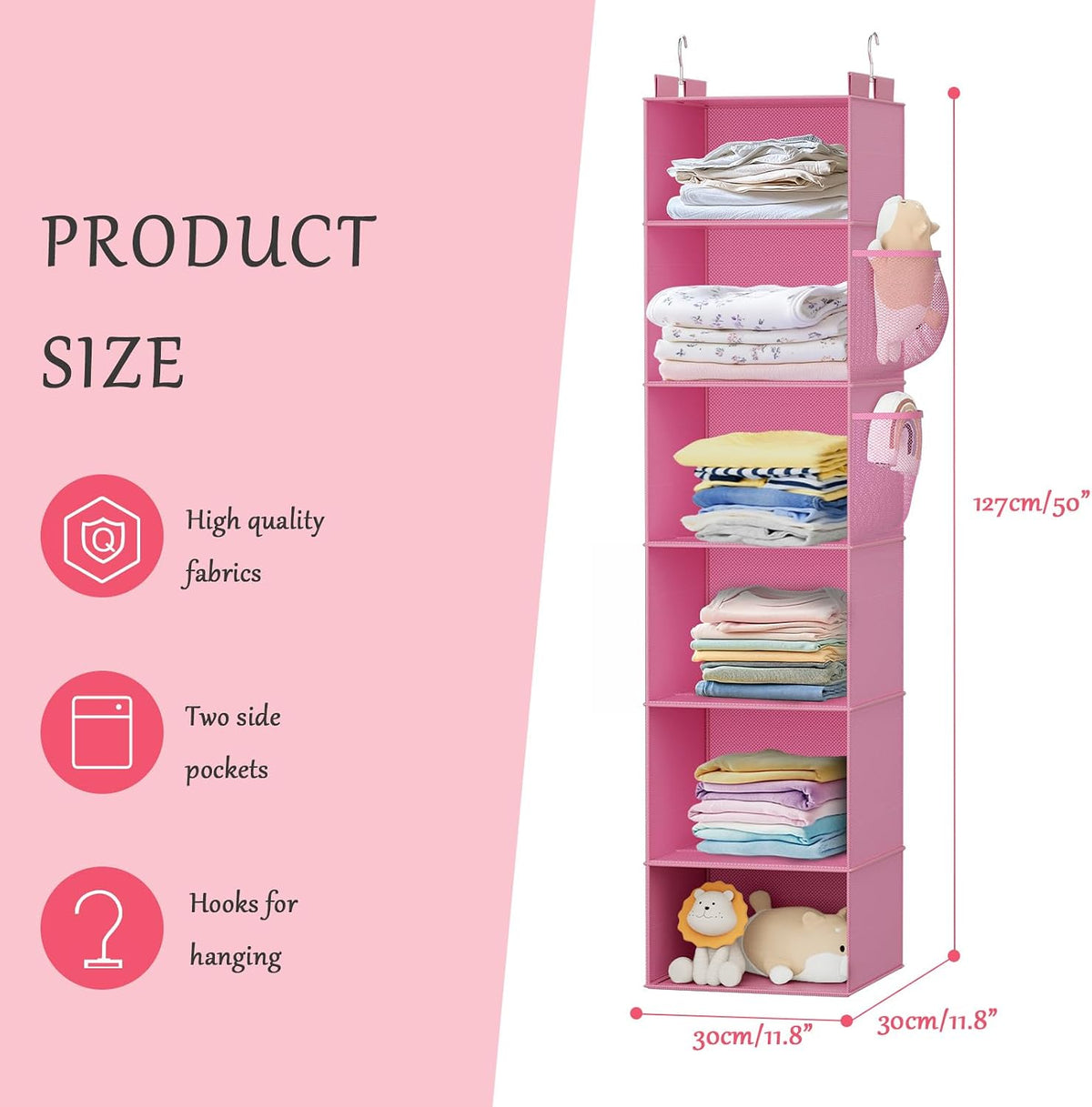 Over the Door Hanging Organizer with 5 Large Pockets - Wall Mount Pantry Storage with Clear PVC Window & 2 Big Metal Hooks for Closet,Bathroom,Nursery,Bedroom,Dorm,Baby Diapers,Kids Toys (Gray)
